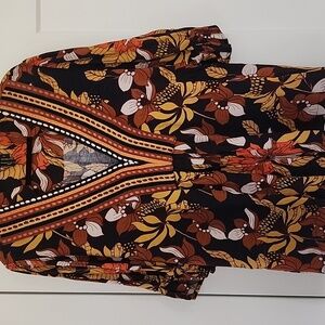 Anthropologie-Blink London Floral V-Neck Top with Orange and Yellow Accents